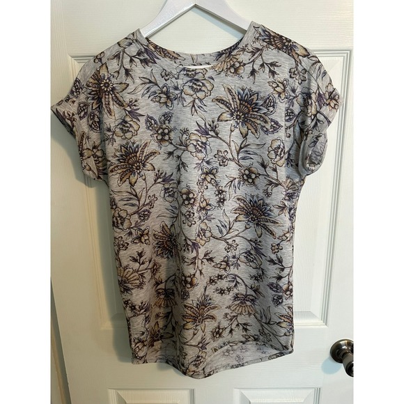 Cupio Tops - Cupio Floral Botanical Print Tee Grey Heathered Short Sleeve Top Medium